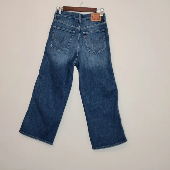 LEVIS MILE HIGH CROPPED WIDE LEGGED RED PIPING JEANS - Picture 3 of 8